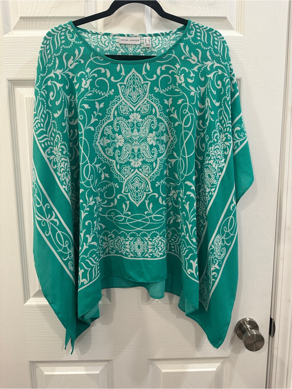Susan Graver Printed Woven Scarf Top XS EUC
